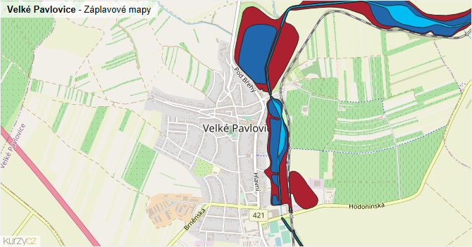 Velké Pavlovice - záplavové mapy stoleté vody