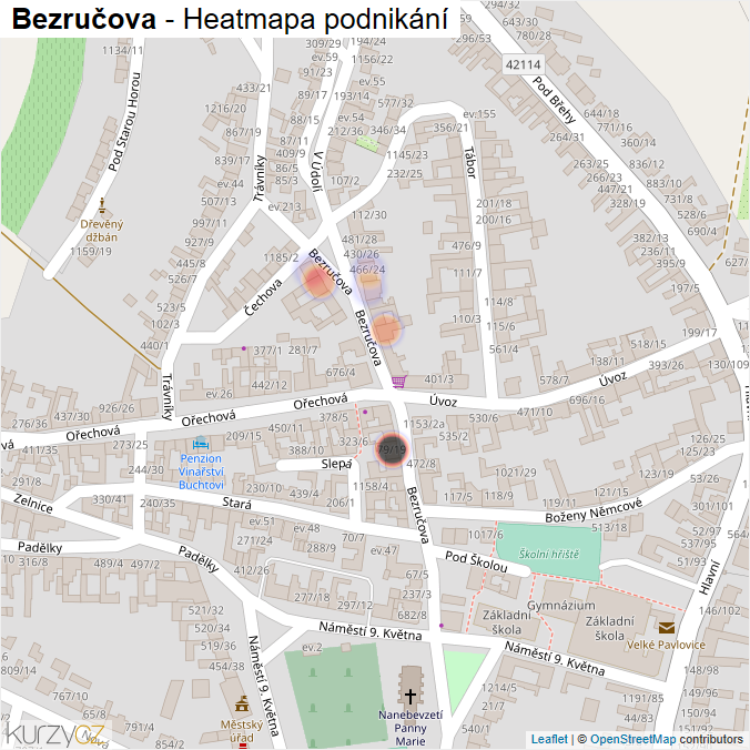 Mapa Bezručova - Firmy v ulici.