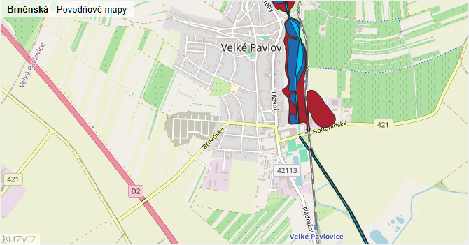 Brněnská - záplavové mapy stoleté vody