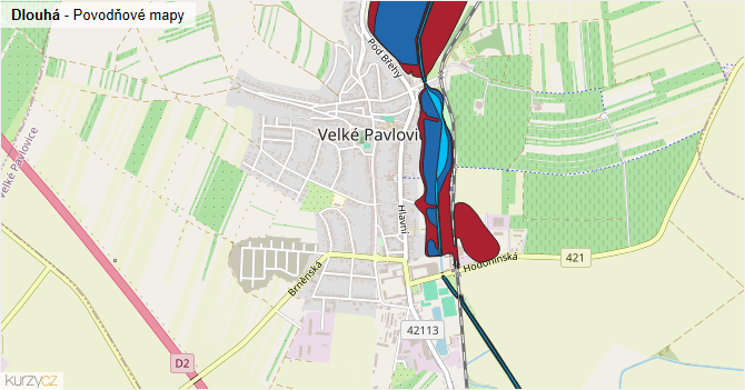 Dlouhá - záplavové mapy stoleté vody