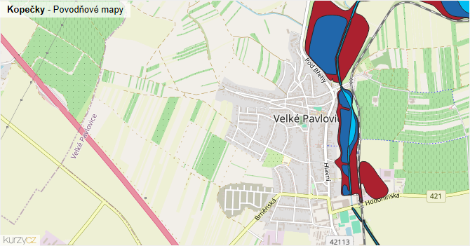 Kopečky - záplavové mapy stoleté vody