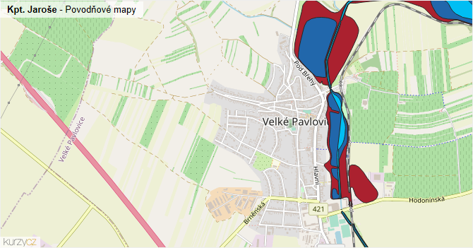 Kpt. Jaroše - záplavové mapy stoleté vody