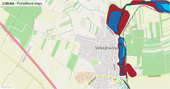 Lidická - záplavové mapy stoleté vody