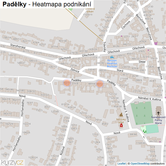 Mapa Padělky - Firmy v ulici.