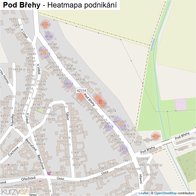 Mapa Pod Břehy - Firmy v ulici.