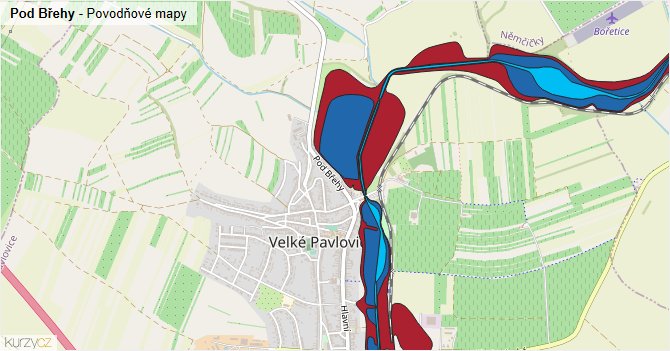 Pod Břehy - záplavové mapy stoleté vody