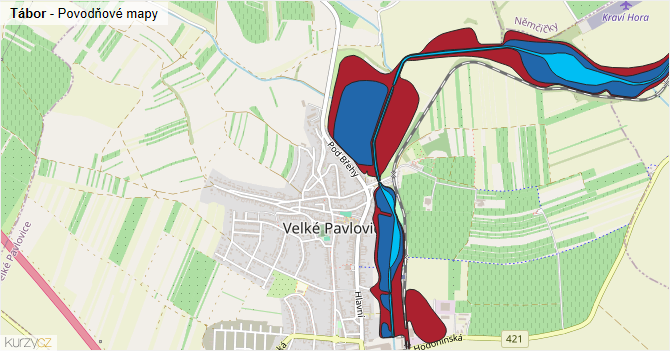 Tábor - záplavové mapy stoleté vody