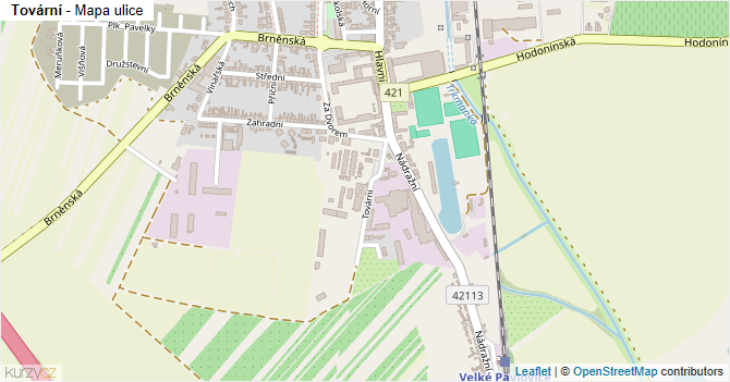 Tovární - mapa ulice