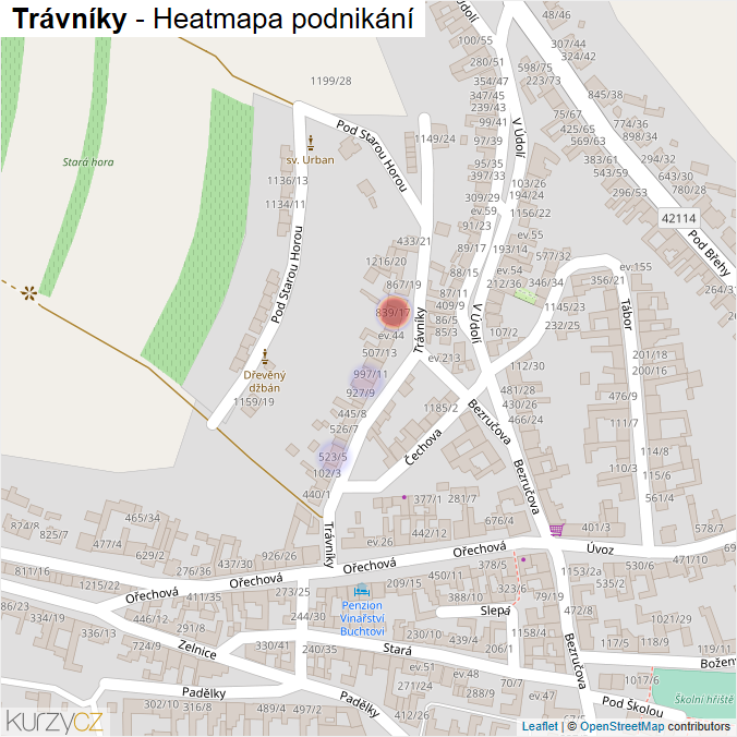 Mapa Trávníky - Firmy v ulici.