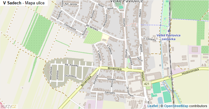 V Sadech - mapa ulice