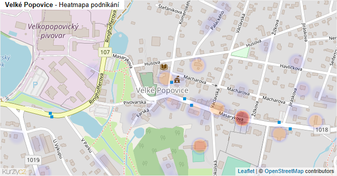 Velké Popovice - mapa podnikání