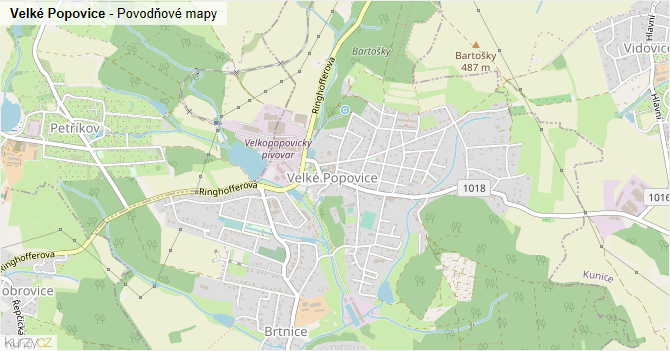 Velké Popovice - záplavové mapy stoleté vody