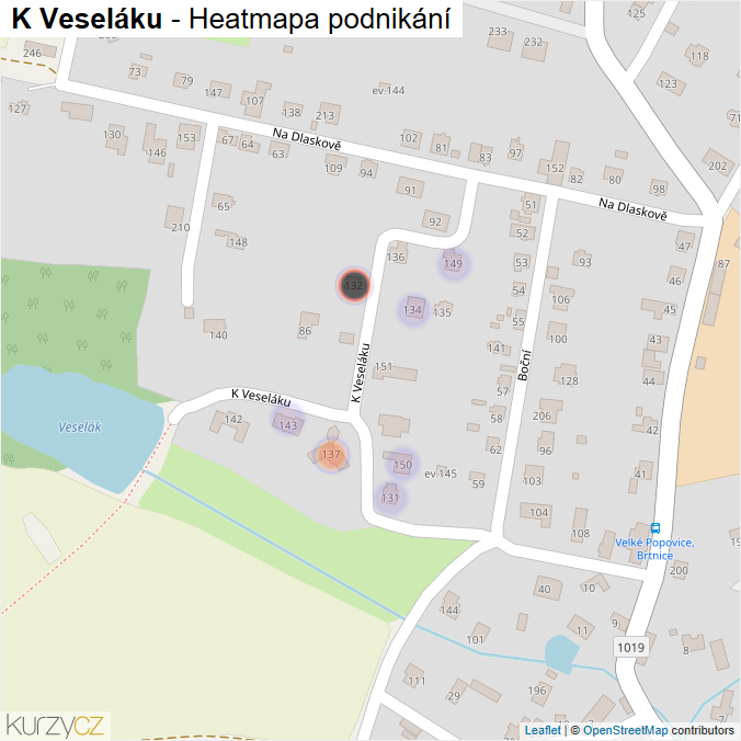 Mapa K Veseláku - Firmy v ulici.