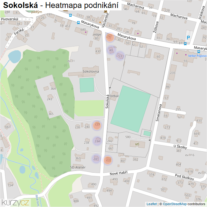Mapa Sokolská - Firmy v ulici.