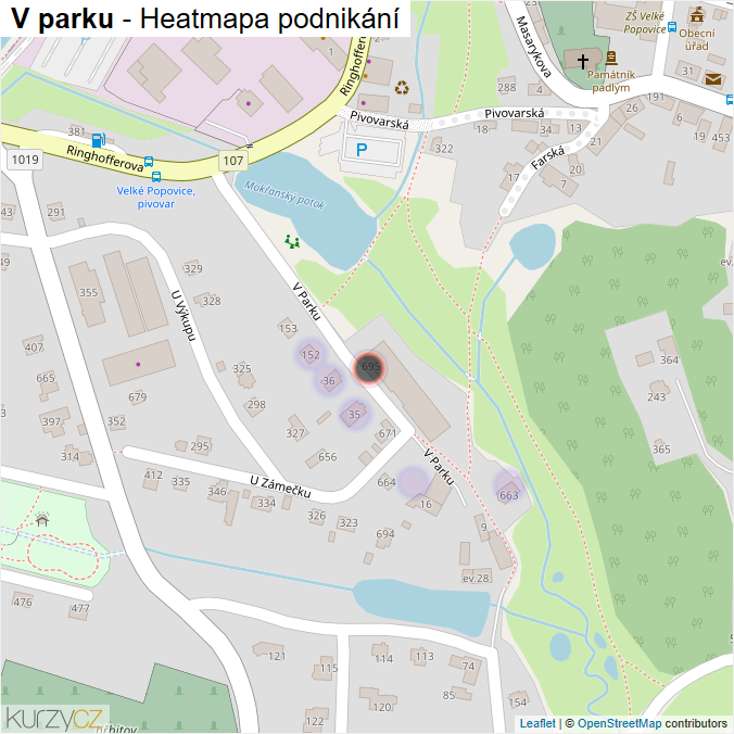 Mapa V parku - Firmy v ulici.
