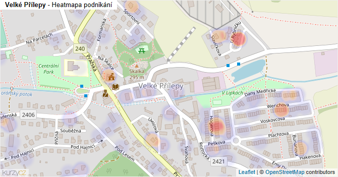 Velké Přílepy - mapa podnikání