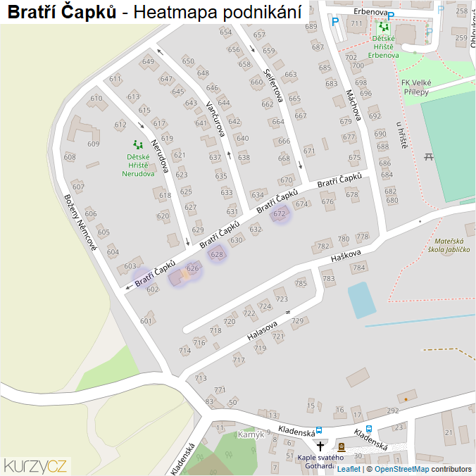 Mapa Bratří Čapků - Firmy v ulici.
