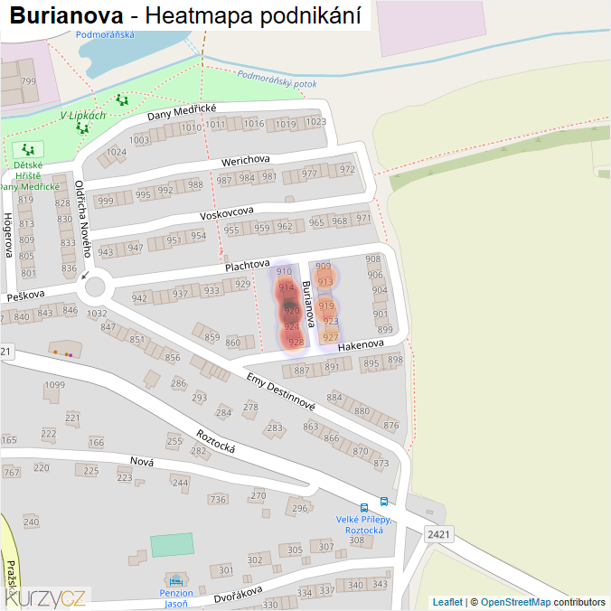 Mapa Burianova - Firmy v ulici.