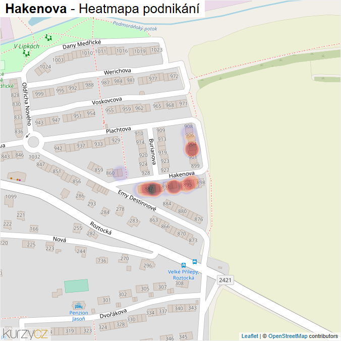 Mapa Hakenova - Firmy v ulici.