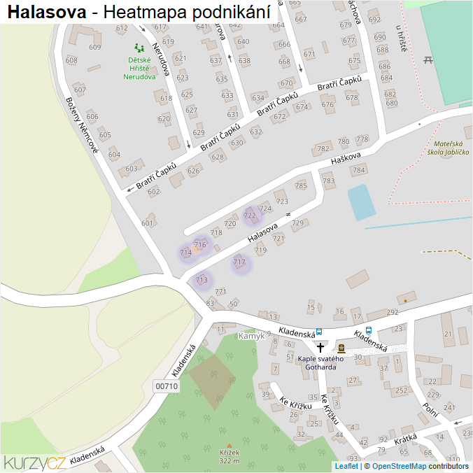 Mapa Halasova - Firmy v ulici.