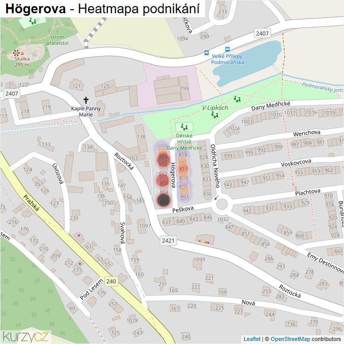 Mapa Högerova - Firmy v ulici.