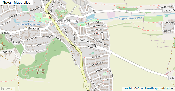 Nová - mapa ulice