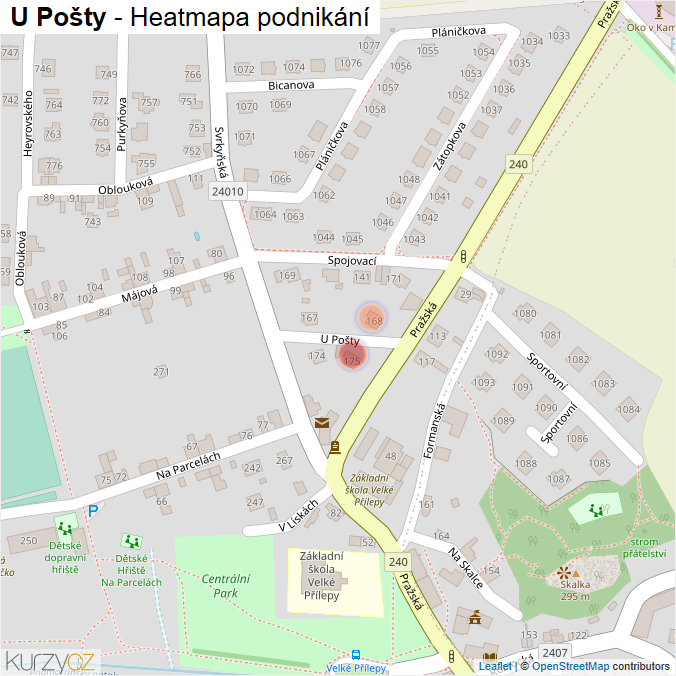 Mapa U Pošty - Firmy v ulici.