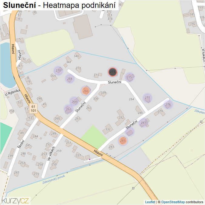 Mapa Sluneční - Firmy v ulici.
