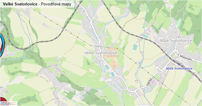 Velké Svatoňovice - záplavové mapy stoleté vody