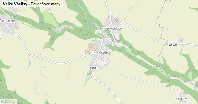 Velké Všelisy - záplavové mapy stoleté vody