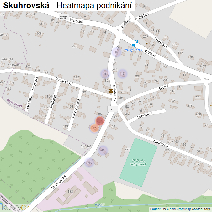 Mapa Skuhrovská - Firmy v ulici.