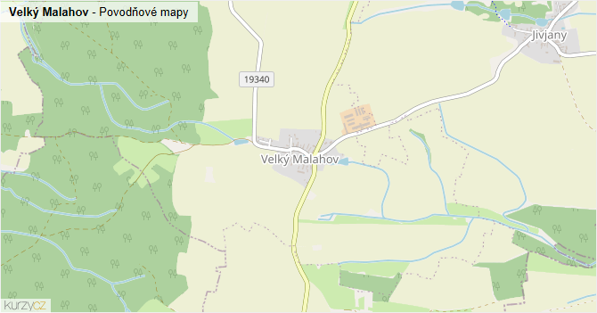 Velký Malahov - záplavové mapy stoleté vody