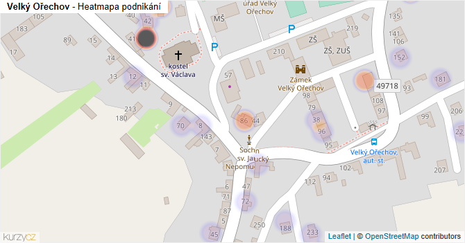 Velký Ořechov - mapa podnikání