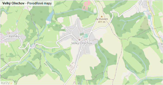 Velký Ořechov - záplavové mapy stoleté vody