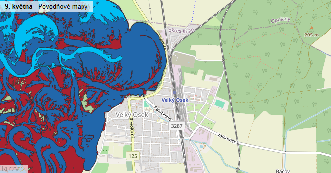 9. května - záplavové mapy stoleté vody