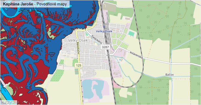 Kapitána Jaroše - záplavové mapy stoleté vody