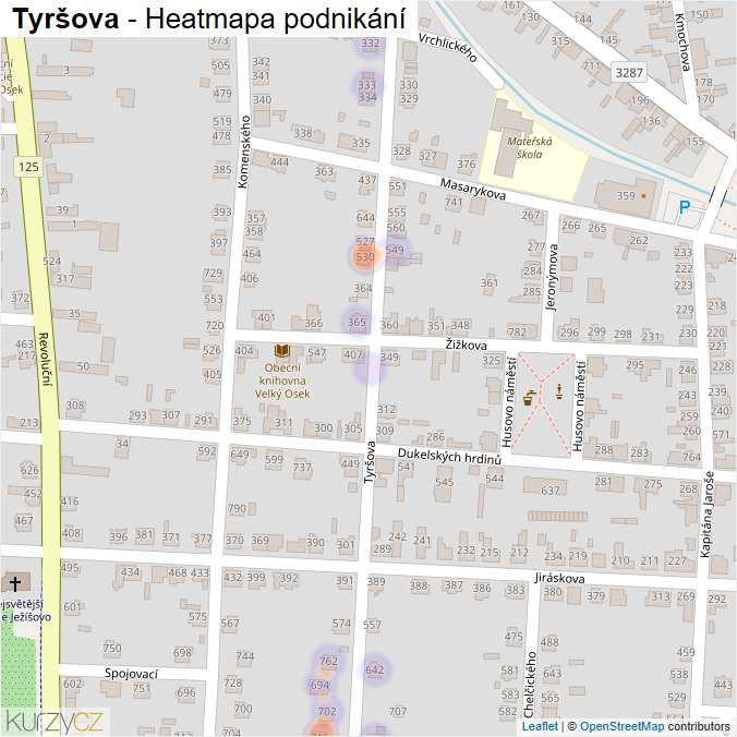 Mapa Tyršova - Firmy v ulici.