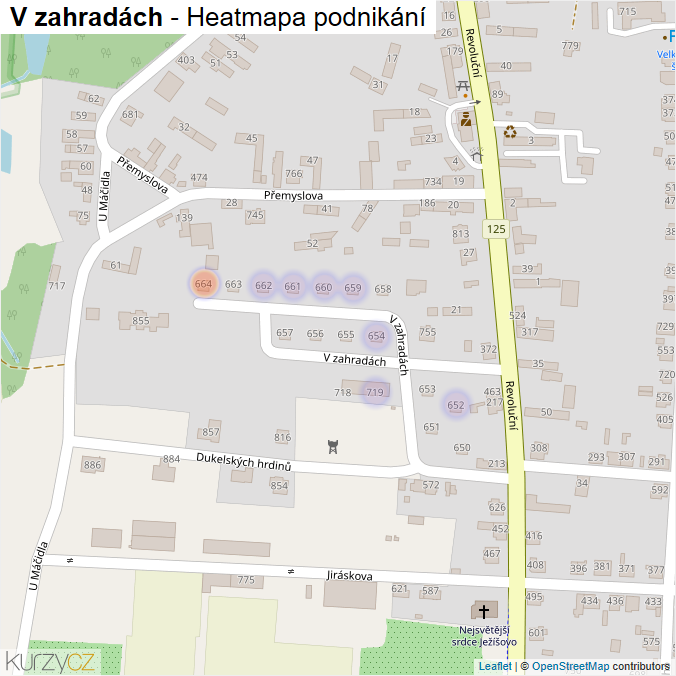Mapa V zahradách - Firmy v ulici.