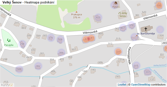 Velký Šenov - mapa podnikání