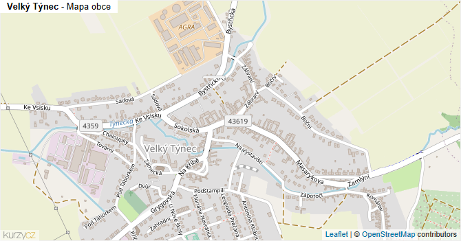 Velký Týnec - mapa obce