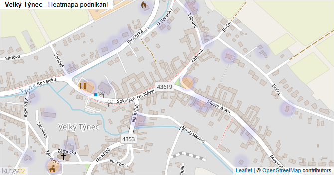 Velký Týnec - mapa podnikání