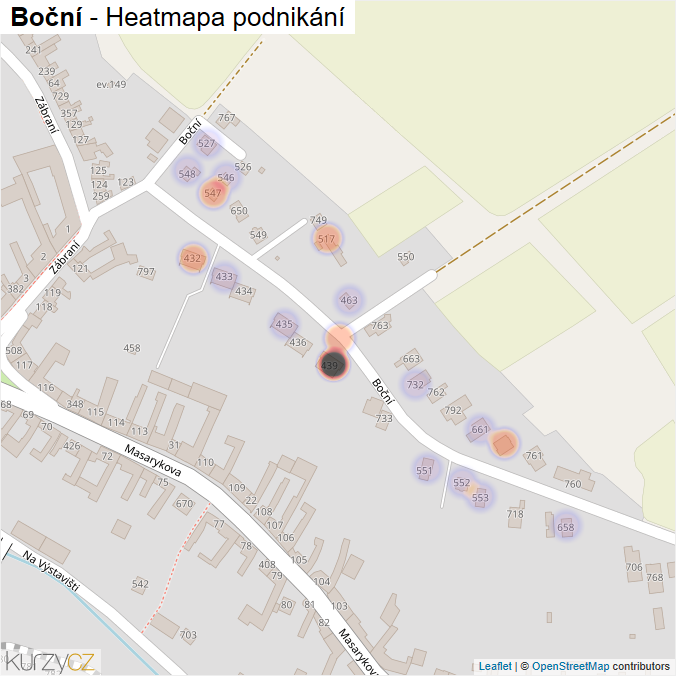 Mapa Boční - Firmy v ulici.