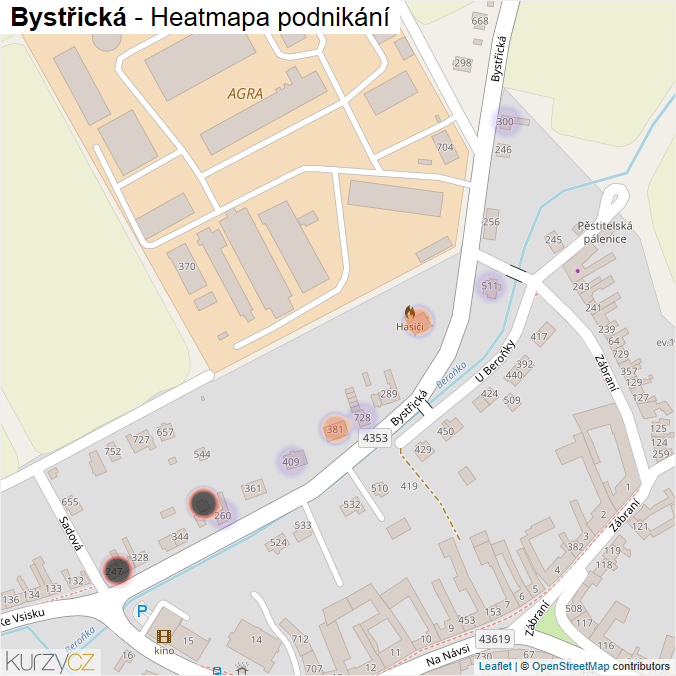 Mapa Bystřická - Firmy v ulici.