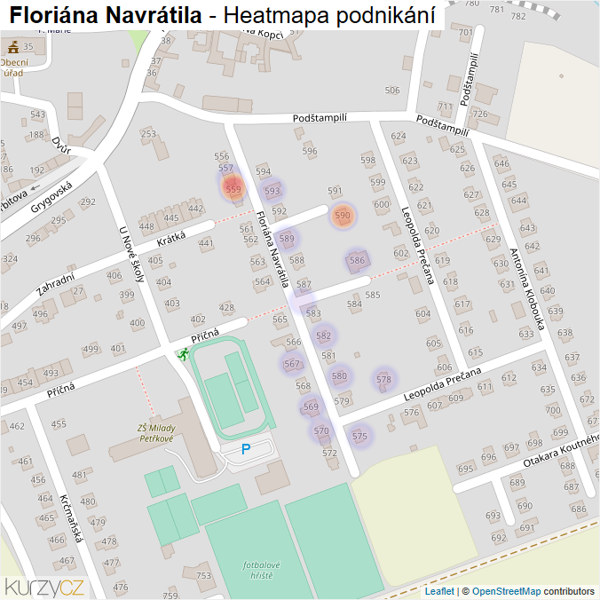 Mapa Floriána Navrátila - Firmy v ulici.
