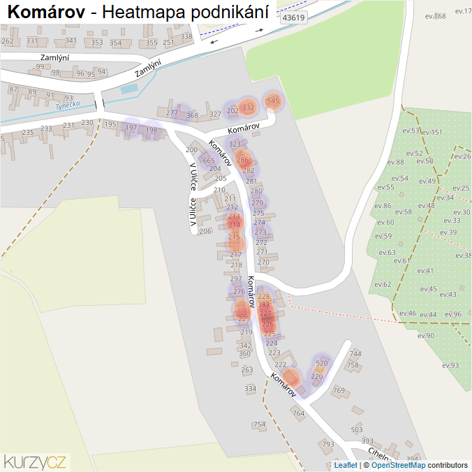 Mapa Komárov - Firmy v ulici.