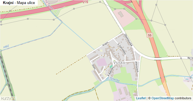 Krajní - mapa ulice