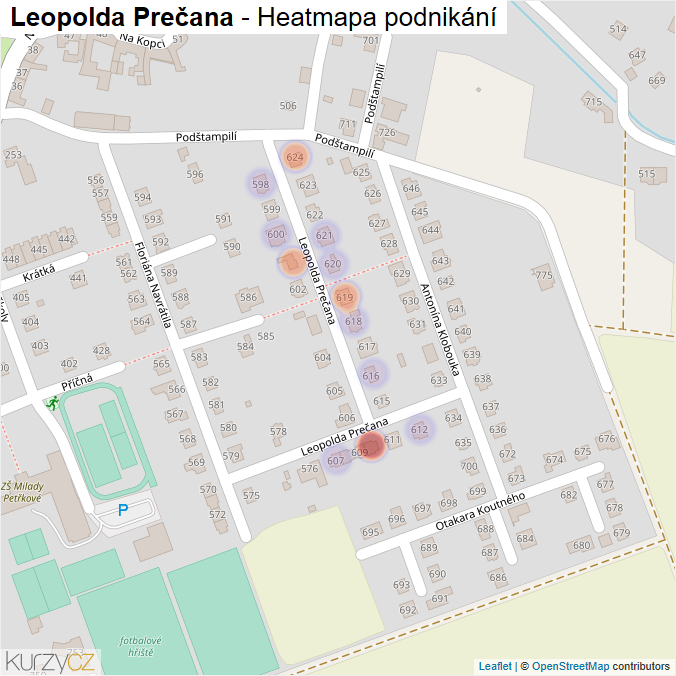 Mapa Leopolda Prečana - Firmy v ulici.