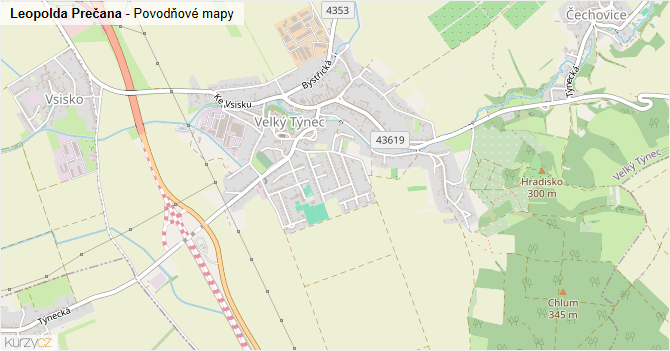 Leopolda Prečana - záplavové mapy stoleté vody