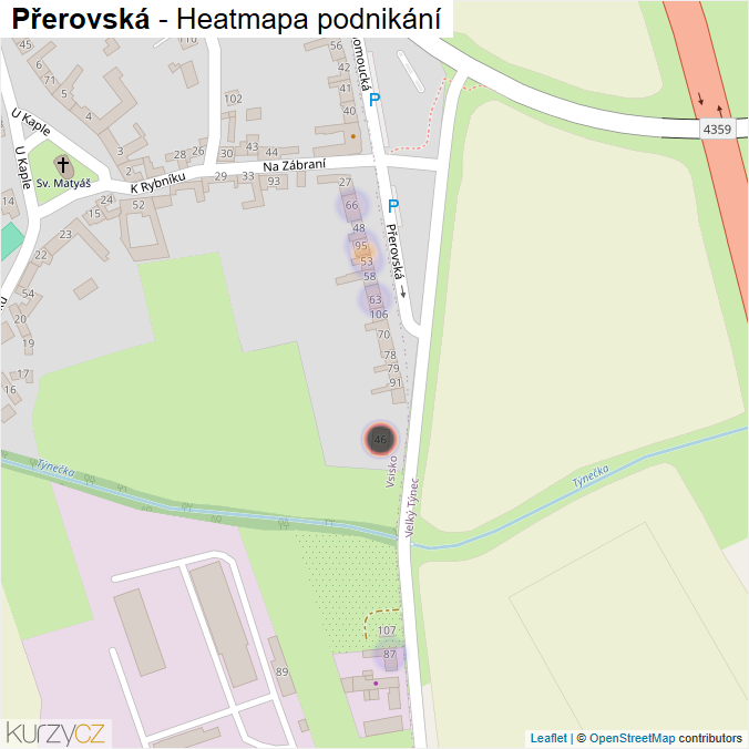 Mapa Přerovská - Firmy v ulici.