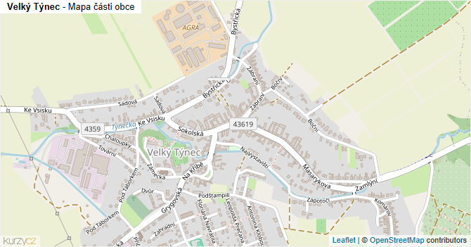 Velký Týnec - mapa části obce